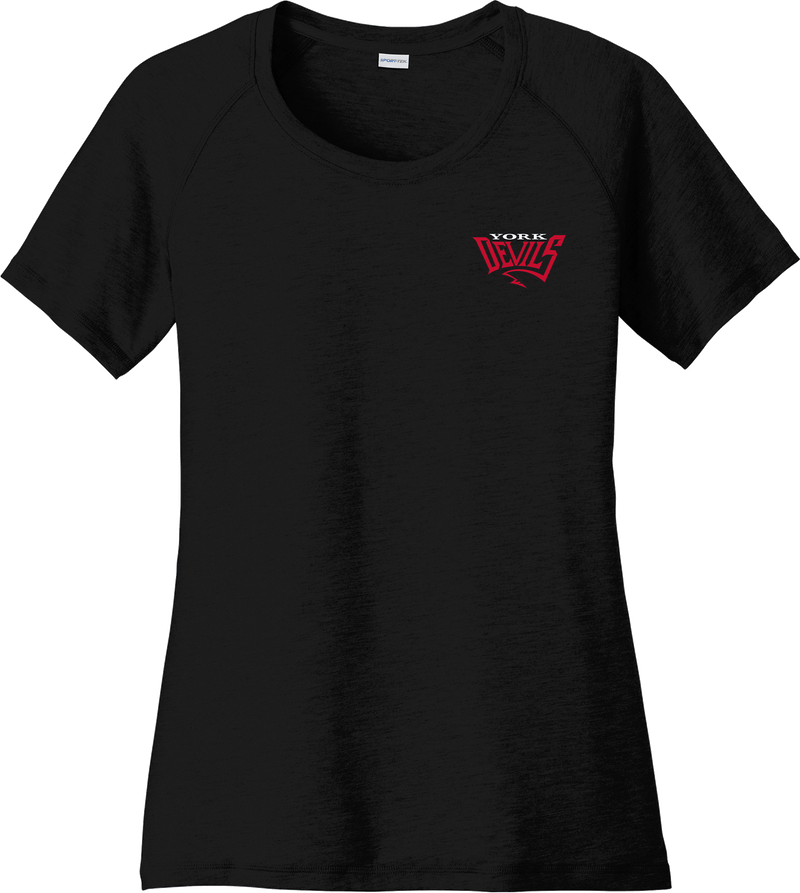 York Devils Ladies PosiCharge Tri-Blend Wicking Scoop Neck Raglan Tee